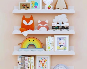 Bibliothèque pour enfants ondulée : étagère flottante blanche, organisateur de salle de jeux