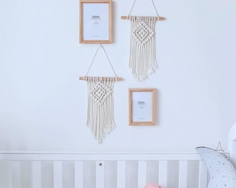 Handcrafted Woven Wall Hanging: Boho Textile Art with Wood Dowel