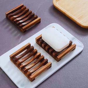 Draining Wooden Soap Dish Tray – Rustic Eco Bathroom & Kitchen Bar Soap Holder – Durable Handmade Wood Soap Saver