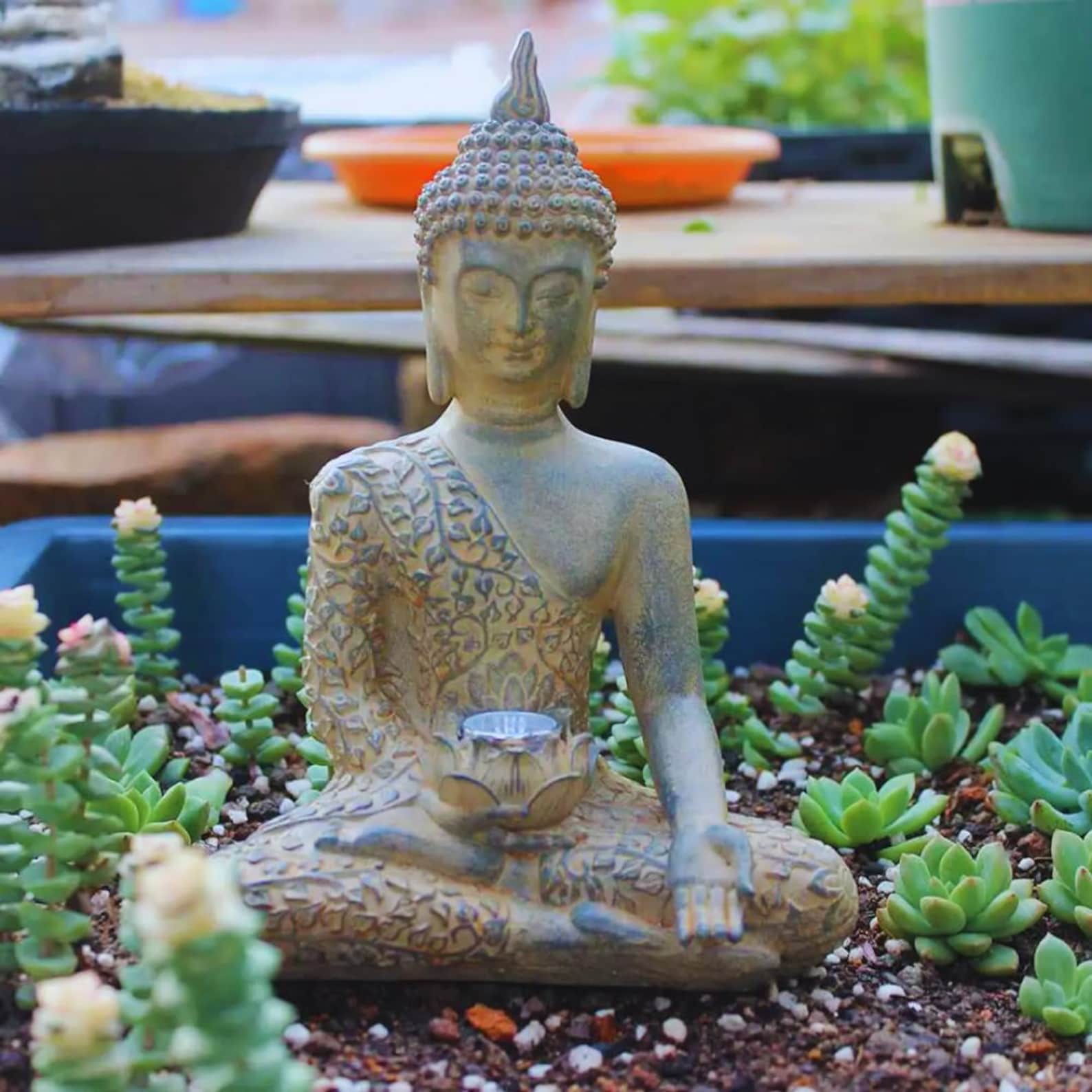 Solar Buddha Statue: Meditating Garden Decor With Peaceful Light - Etsy
