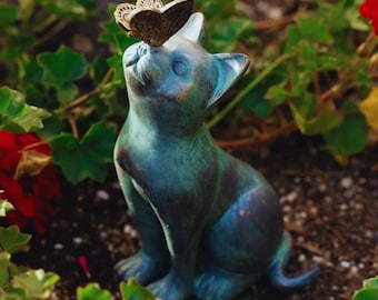 Resin Cat Garden Statue with Butterfly: Whimsical Outdoor Decor