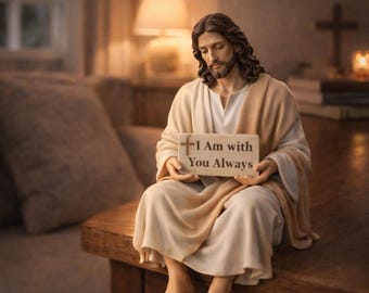 Statuetta di Gesù con cartello "Sono sempre con te", decorazione cristiana per scrivania, regalo di fede, piccola statua di Gesù, arredamento religioso per la casa, regalo cristiano