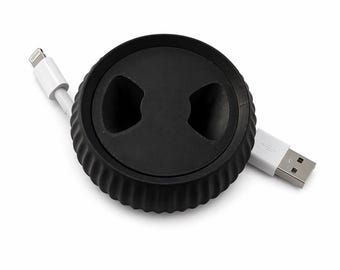 Enrouleur de câble imprimé en 3D | Organisateur câble chargeur | Range câble USB | Print in Place | PLA noir mat | Accessoire bureau