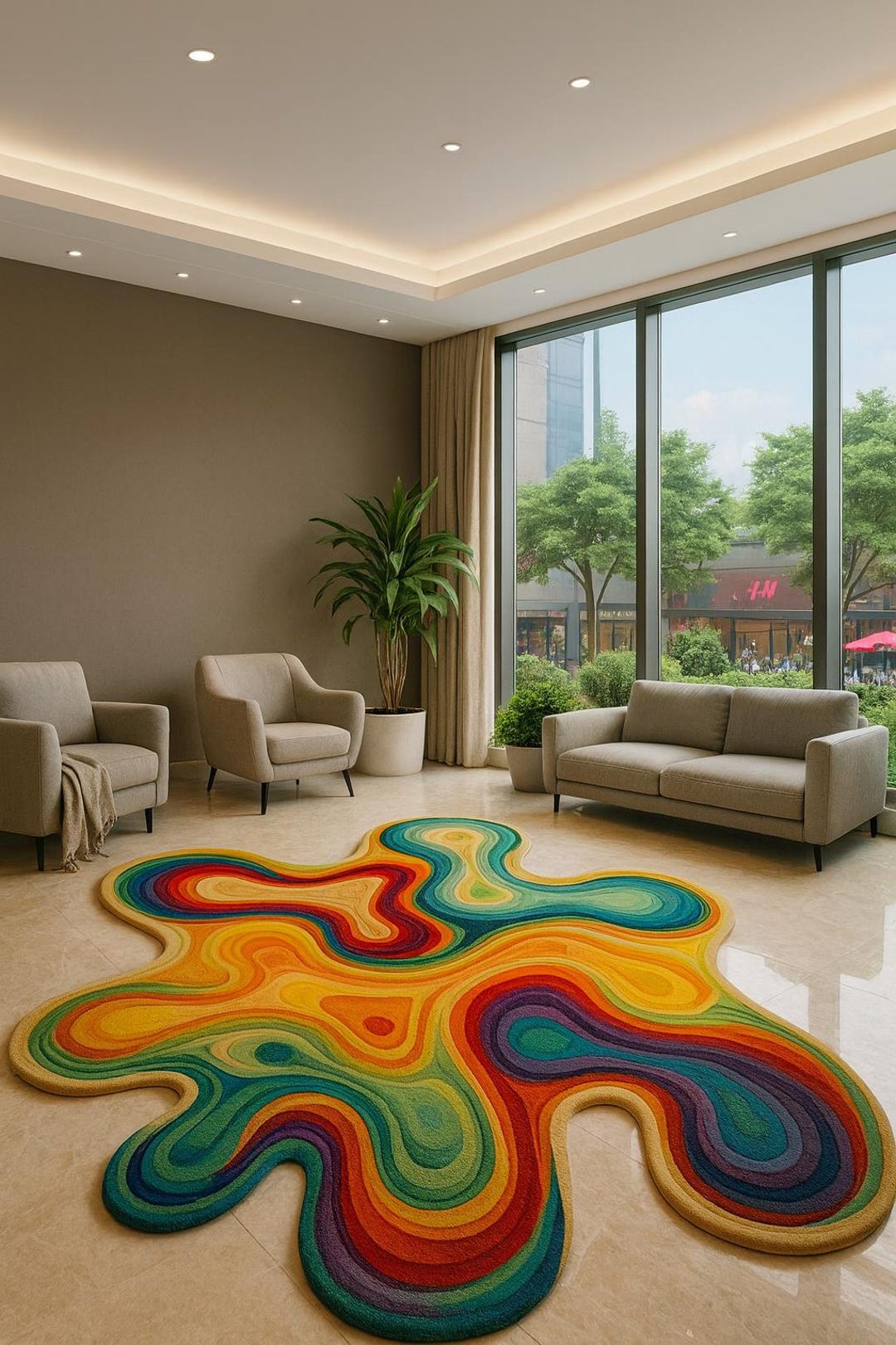 Hand-tufted Wool Rug: Irregular Organic Shape, Modern Multicolor Carpet ...