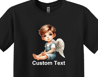 Boy Angel Graphic T-shirt, Custom Text Shirt