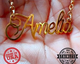 Name Necklace Personalized Stainless Steel  24K Gold Plating. Personalized initials pendant necklace charm