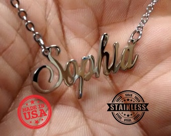 Necklace Stainless Steel name plate customized with your name, Color. Personalized initials pendant necklace charm