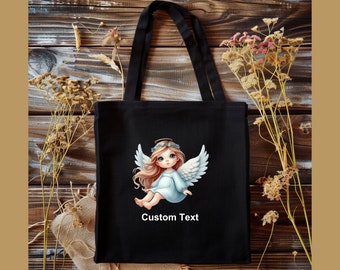 Girl Angel Cotton Canvas Tote Bag, Personalized Gift