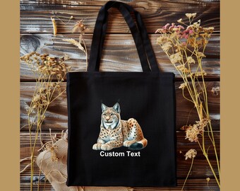 Custom Lynx Cotton Tote Bag, Personalized Animal Lover Gift