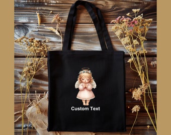 Girl Angel 100% Cotton Canvas Tote Bag, Personalized Gift