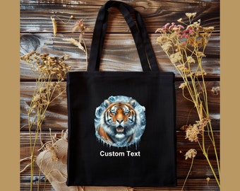 Custom Winter Tiger Tote Bag, Personalized Animal Lover Gift