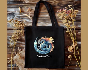 Wind Dragon Cotton Canvas Tote Bag, Custom Animal Design