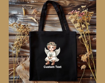 Angel Cotton Canvas Tote Bag, Custom Saint, Personalized Gift