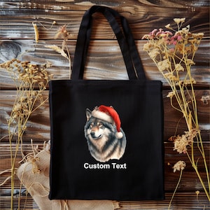 Christmas Wolf Tote bag, Custom Tote, Custom Animal Tote Bag, Pet, Animal, Personalized, Custom, Christmas Animal, Animal Lover Gift