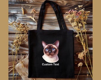 Custom Cat Portrait Tote Bag, Personalized Pet Gift
