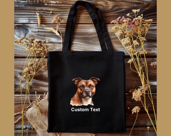 Custom Staffordshire Bull Terrier Tote Bag, Personalized Dog Gift