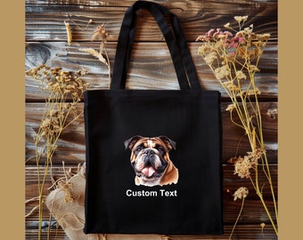 Custom Bulldog Tote Bag, Personalized Pet Portrait, Animal Lover Gift
