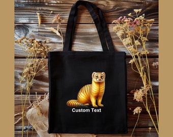 Yellow Mongoose Cotton Canvas Tote Bag, Custom Animal Design