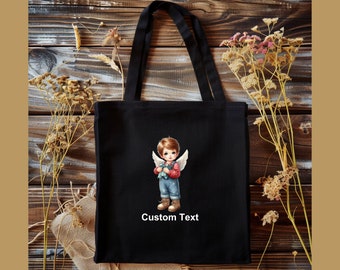 Custom Boy Angel 100% Cotton Canvas Tote Bag