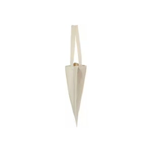 May include: A white canvas tote bag with two handles. The bag is folded in half and standing upright.