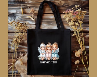 Angels Cotton Canvas Tote Bag, Custom Text, Spirit Lover Gift