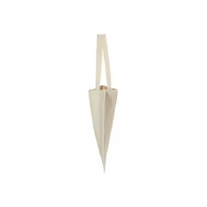 May include: A white canvas tote bag with two handles. The bag is folded in half and standing upright.