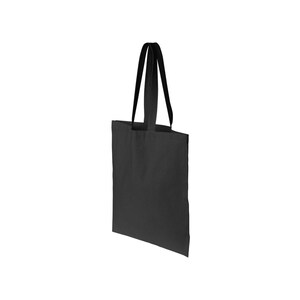 May include: A black tote bag with two long handles. The bag is made of a canvas material.