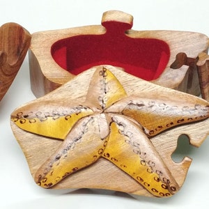 Starfish Puzzle Box Handmade Custom Wooden Box Personalized - Animal - sea star - asteroid - Sea - sea creatures