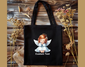 Girl Angel Cotton Canvas Tote Bag, Personalized Gift