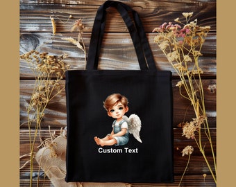Boy Angel 100% Cotton Canvas Tote Bag, Personalized