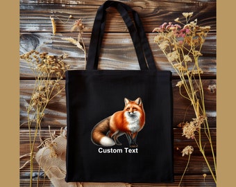 Custom Fox Canvas Tote Bag, Personalized Animal Lover Gift