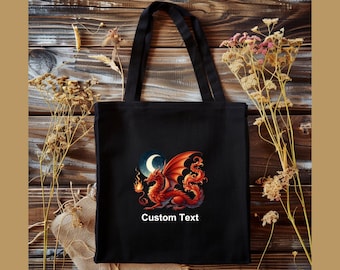Bolsa de algodón con diseño de dragón de fuego, regalo personalizado para amantes de los animales
