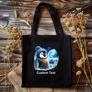 Winter Penguin Tote bag, Custom Tote, Custom Animal Tote Bag, Pets, Animal, Personalized, Custom, Woodland Animal, Animal Lover Gift