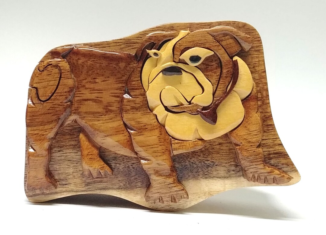 Dog Puzzle Box Handmade Custom Wooden Box Personalized Bulldog Mans