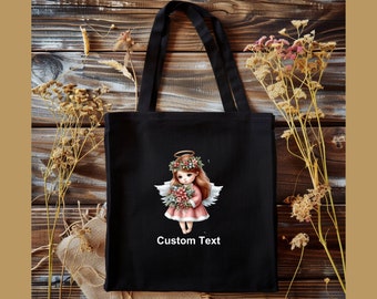 Girl Angel Cotton Tote Bag, Personalized Gift