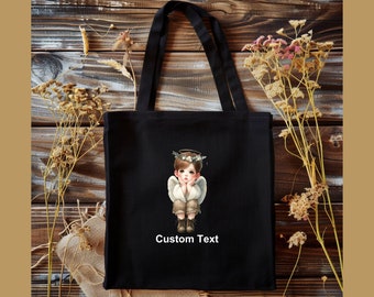 Custom Boy Angel Cotton Canvas Tote Bag