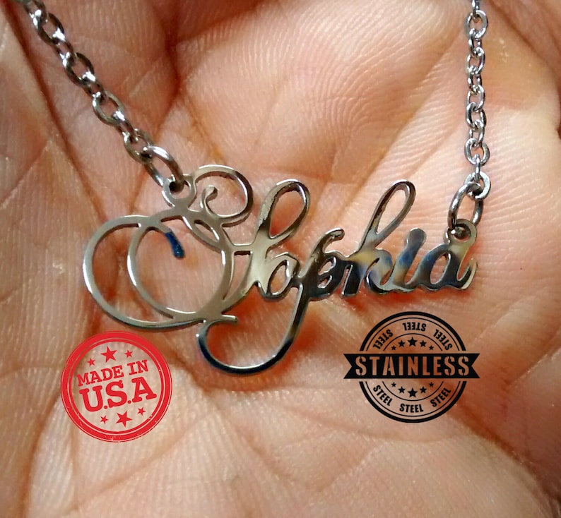 Stainless Steel name plate customized with your name Color Personalized initials pendant necklace charm