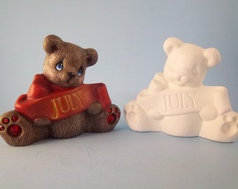 July Birthstone Bear Ceramic Bisque paint it your self Free Shipping!!