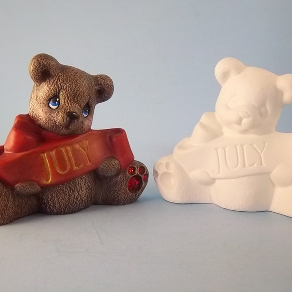 July Birthstone Bear Ceramic Bisque paint it your self Free Shipping!!