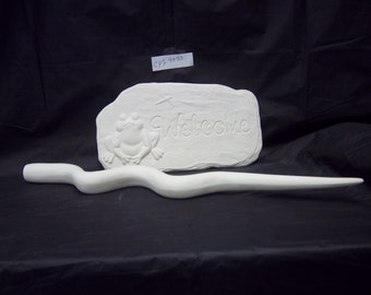 Frog Welcome sign u paint ceramic bisque -FREE  SHIPPING