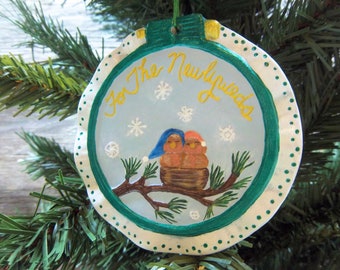 Ceramic Ornament-For the Newlyweds Special Tree Ornament- You can Personalize it with a gold Jel pen it on the back your self.