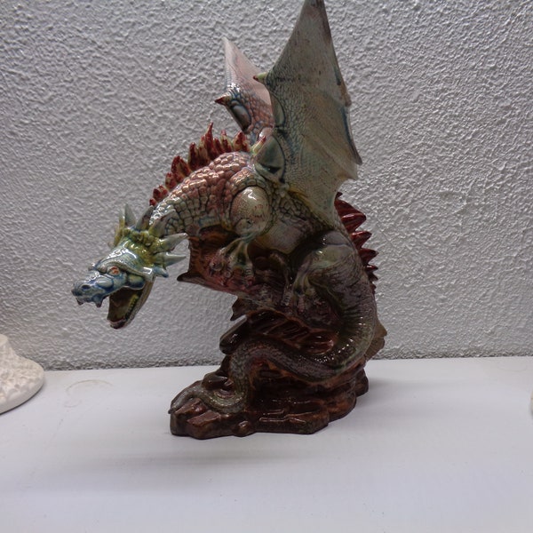 Ceramic Dargon Raku- enimatic ceramic dragon -asoteric dragon ceramics- green tones - copper tones-Handcrafted- Free shipping