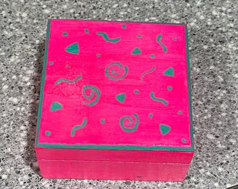 Hand Painted- Small Wooden Trinket Box - Jewelry
