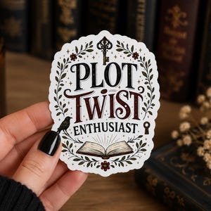 Klistermärke för thrillerläsare, klistermärke för plottwist-entusiaster, present till mysteriebokälskare, klistermärke för vattenflaska till Kindle-laptop