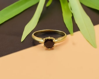 Gold Garnet Solitaire Ring, Minimalist Gold Ring, January Birthstone Jewelry, Handmade Gold-Plated Gemstone Ring, Gift for Her