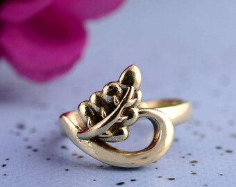 Handmade Brass Leaf Ring | Adjustable Boho Botanical Band