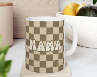 MAMA Mug Checkered Pattern Coffee Cup Trendy Mom Gift Edgy Mama Aesthetic Mug Cool Mom Ceramic Coffee Mug