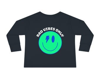 Rad Vibes Only Lightning Bolt Happy Face Toddler Long Sleeve Shirt Smile Face Tee Cool Boys/Girls Graphic Shirt Trendy Kids Streetwear