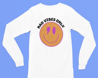 Rad Vibes Only Kids Long Sleeve Shirt Lightning Bolt Smile Tee Trendy Kids Shirt Cute Cool Girl Graphic Top