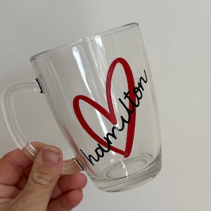 Hamilton Heart Glass Mug, Lewis Hamilton Gift, Ferrari Gift, Ferrari Mug